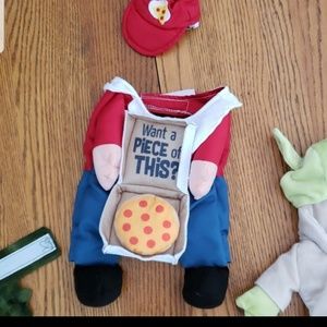 Pizza dog costume and 4th of July hat